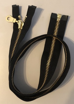 YKK Metal Zipper dividable 8mm/75cm, Black, Gold Teeth